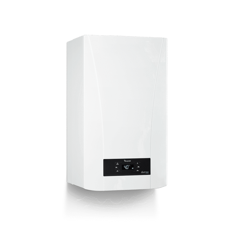 Baymak Duotec Compact Premix 30 kW tam yoğuşmalı kombi dijital kontrol paneli ve şık tasarımı